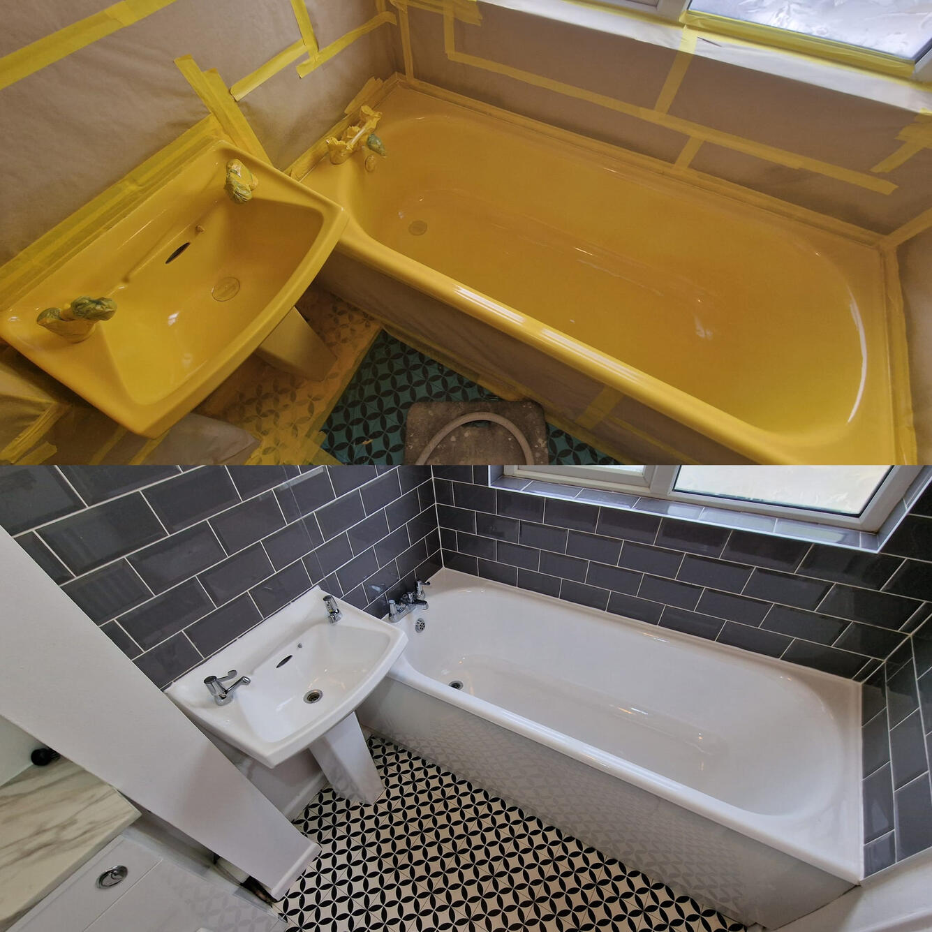 SINK AND BATH RE-ENAMELLED Before and after ceramic sink and steel bath re-enamelling in Solihull