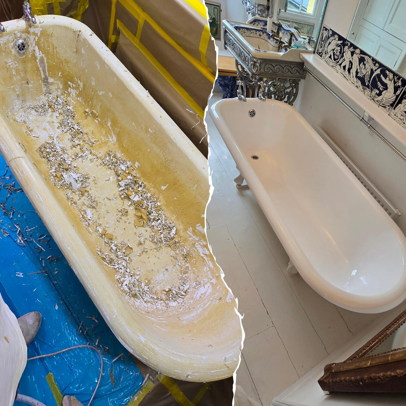 Roll top bath re-enamelled in Solihull Before and after Victorian cast iron roll top bath re-enamelling in Solihull