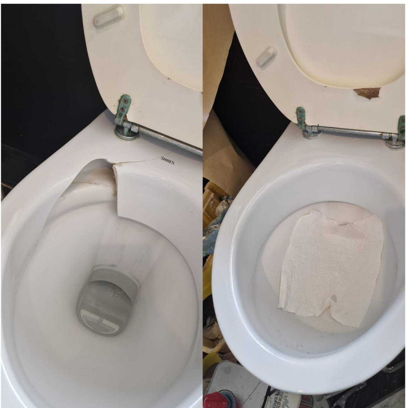 before and after pictures of a ceramic toilet crack repair before and after pictures of a ceramic toilet crack repair in a pub in the center of Solihull